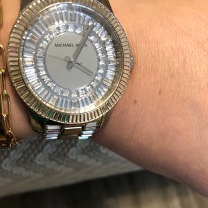 Michael Kors Sterling Silver Baguette Crystal Watch